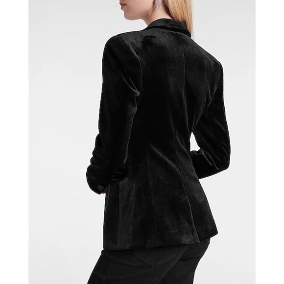 NEW Sz XS X-Small Express Double Breasted Blazer in Black Velvet Tux Satin Fancy - Picture 6 of 10